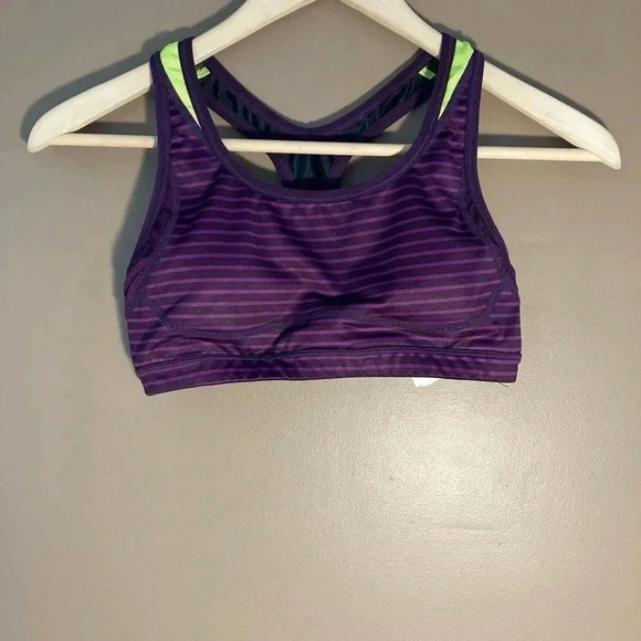 New Balance purple  yellow race back sport bra - Picture 1 of 3